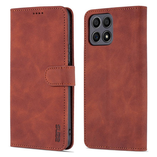 AZNS PU Leather Wallet Stand Anti-fall Shockproof Protective Phone Case Cover for Honor X30i - Brown
