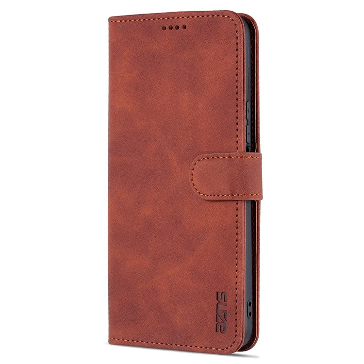 AZNS PU Leather Wallet Stand Anti-fall Shockproof Protective Phone Case Cover for Honor X30i - Brown