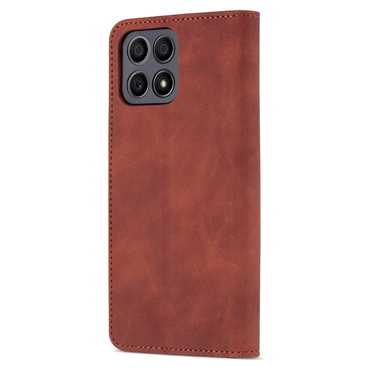 AZNS PU Leather Wallet Stand Anti-fall Shockproof Protective Phone Case Cover for Honor X30i - Brown
