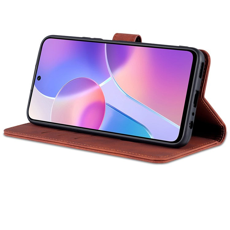 AZNS PU Leather Wallet Stand Anti-fall Shockproof Protective Phone Case Cover for Honor X30i - Brown