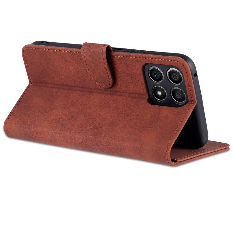 AZNS PU Leather Wallet Stand Anti-fall Shockproof Protective Phone Case Cover for Honor X30i - Brown
