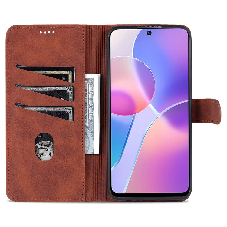 AZNS PU Leather Wallet Stand Anti-fall Shockproof Protective Phone Case Cover for Honor X30i - Brown