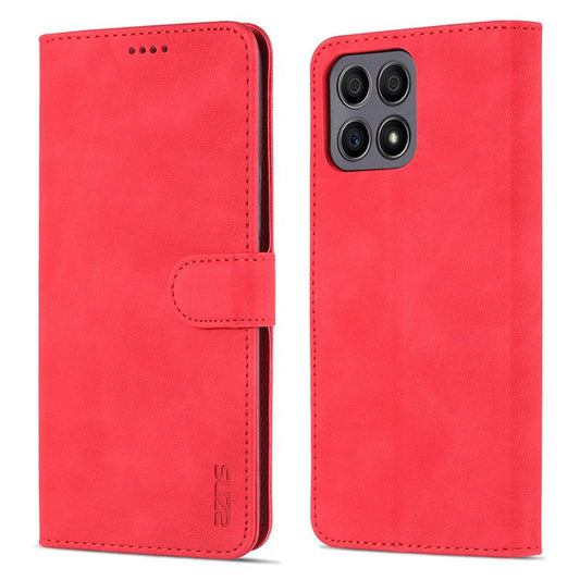 AZNS PU Leather Wallet Stand Anti-fall Shockproof Protective Phone Case Cover for Honor X30i - Red