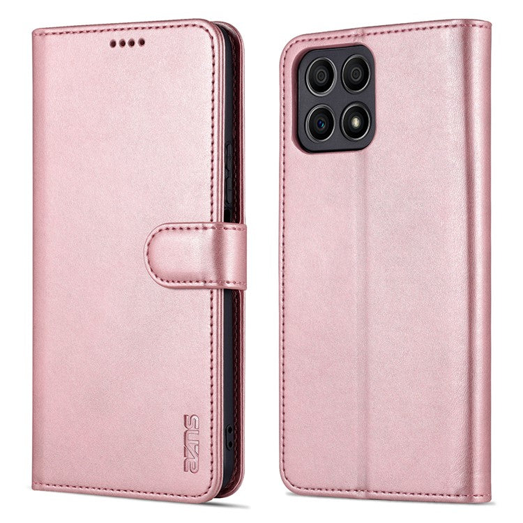 AZNS PU Leather Wallet Stand Anti-fall Shockproof Protective Phone Case Cover for Honor X30i - Rose Gold