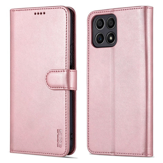 AZNS PU Leather Wallet Stand Anti-fall Shockproof Protective Phone Case Cover for Honor X30i - Rose Gold