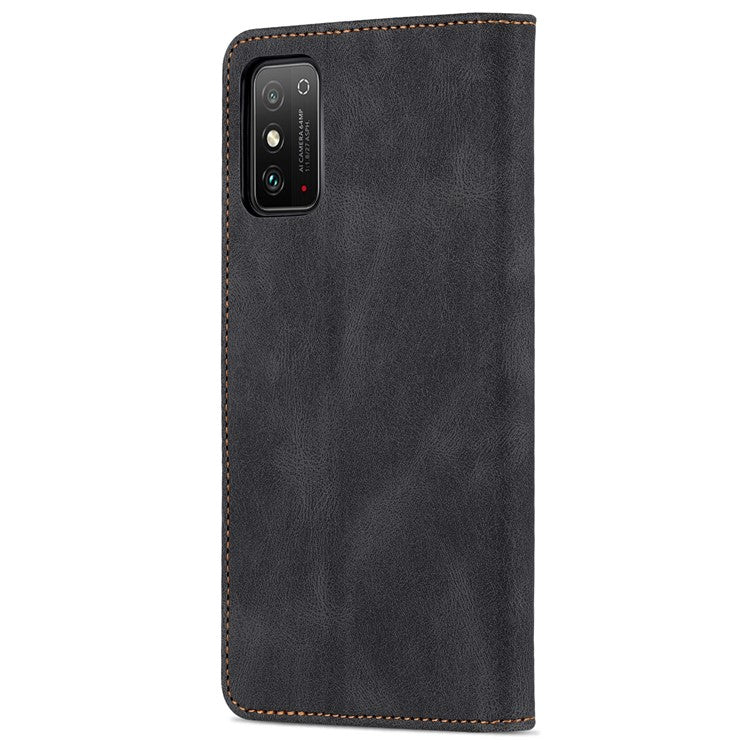 AZNS All-round Protection PU Leather Wallet Stand Shockproof Phone Case Cover for Honor X30 Max - Black