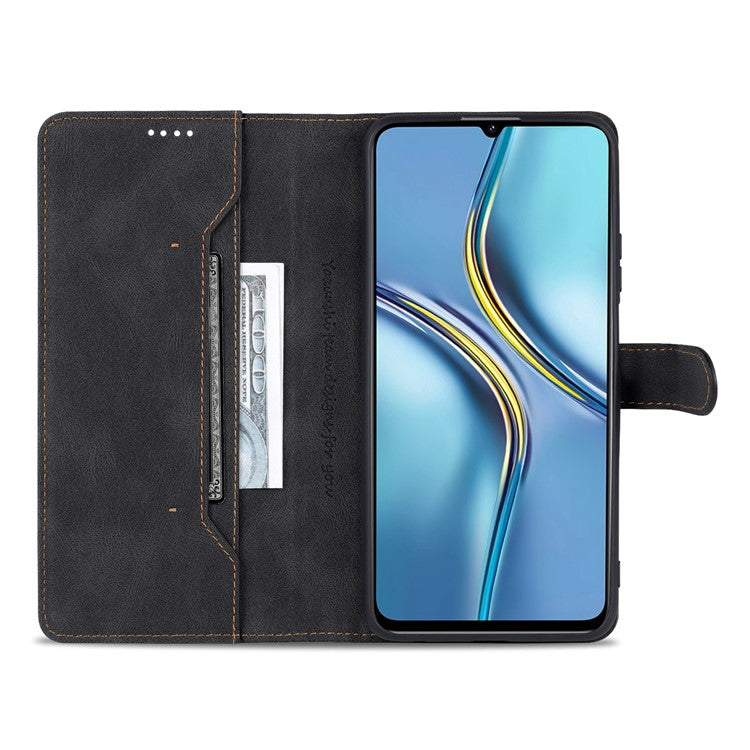 AZNS All-round Protection PU Leather Wallet Stand Shockproof Phone Case Cover for Honor X30 Max - Black