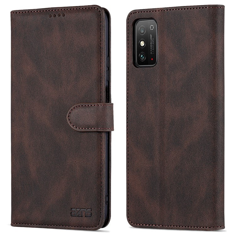 AZNS All-round Protection PU Leather Wallet Stand Shockproof Phone Case Cover for Honor X30 Max - Brown