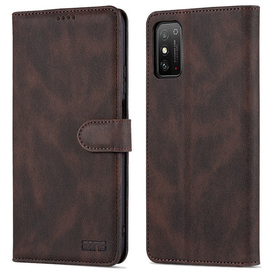AZNS All-round Protection PU Leather Wallet Stand Shockproof Phone Case Cover for Honor X30 Max - Brown