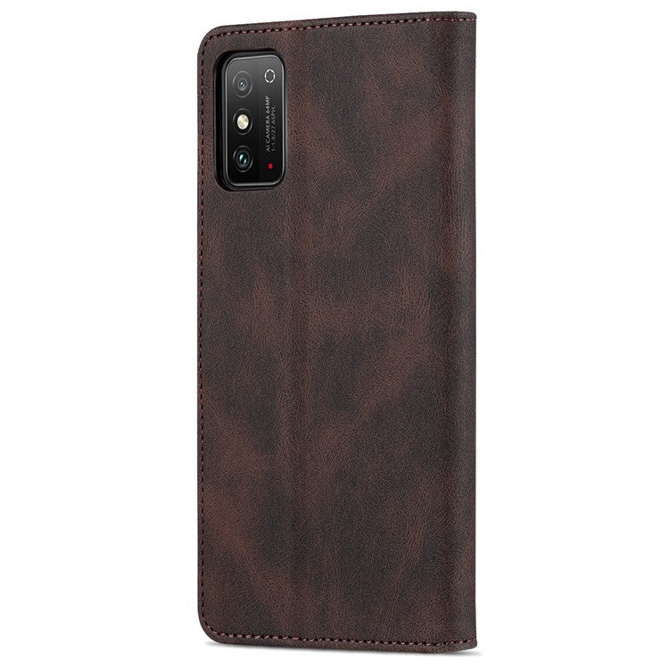 AZNS All-round Protection PU Leather Wallet Stand Shockproof Phone Case Cover for Honor X30 Max - Brown