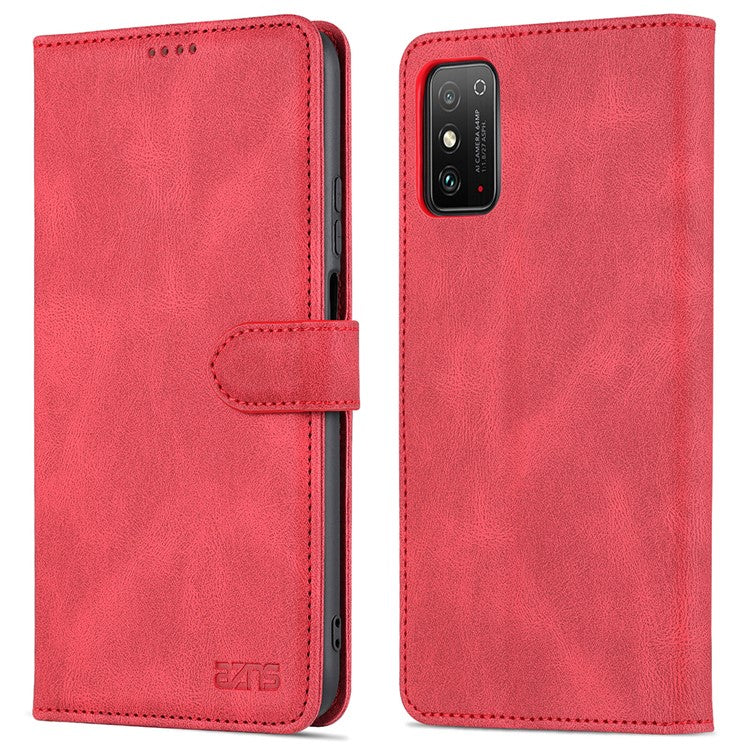 AZNS All-round Protection PU Leather Wallet Stand Shockproof Phone Case Cover for Honor X30 Max - Red