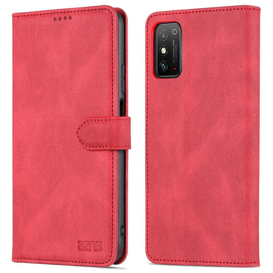 AZNS All-round Protection PU Leather Wallet Stand Shockproof Phone Case Cover for Honor X30 Max - Red