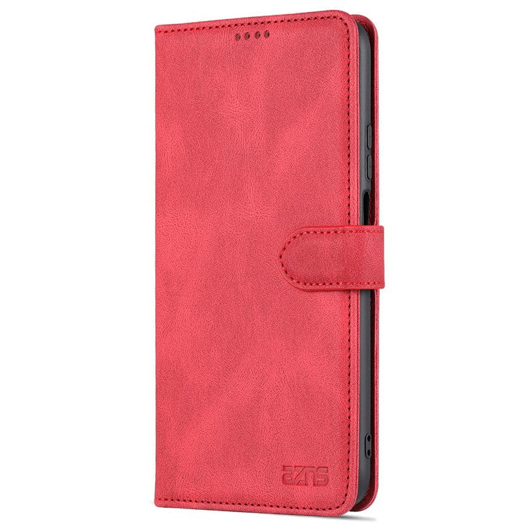 AZNS All-round Protection PU Leather Wallet Stand Shockproof Phone Case Cover for Honor X30 Max - Red