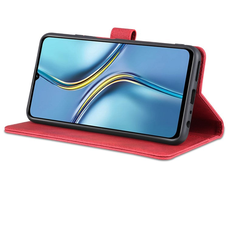 AZNS All-round Protection PU Leather Wallet Stand Shockproof Phone Case Cover for Honor X30 Max - Red