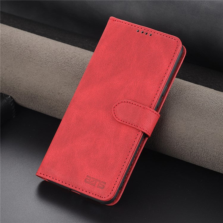 AZNS All-round Protection PU Leather Wallet Stand Shockproof Phone Case Cover for Honor X30 Max - Red