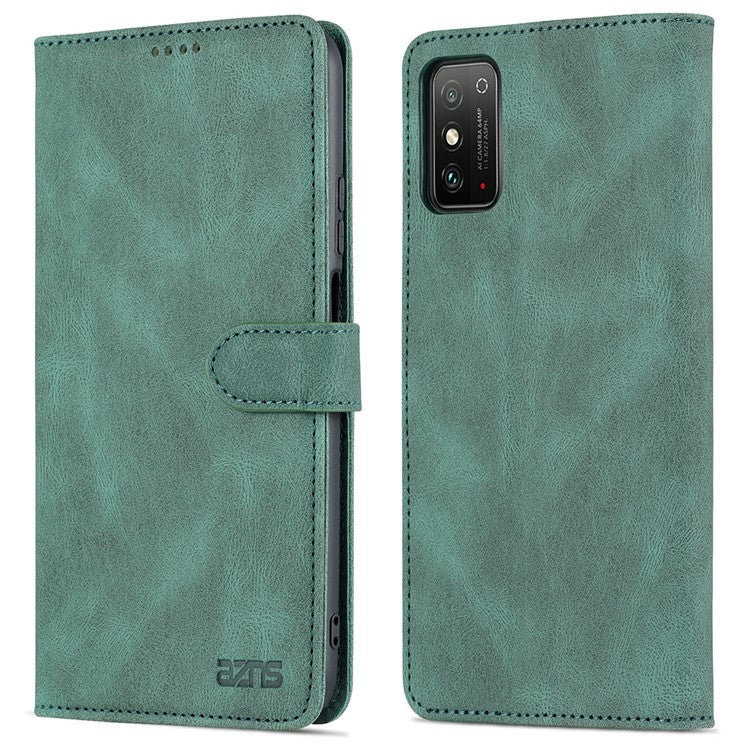 AZNS All-round Protection PU Leather Wallet Stand Shockproof Phone Case Cover for Honor X30 Max - Green