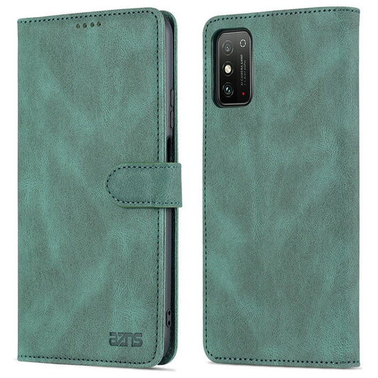 AZNS All-round Protection PU Leather Wallet Stand Shockproof Phone Case Cover for Honor X30 Max - Green