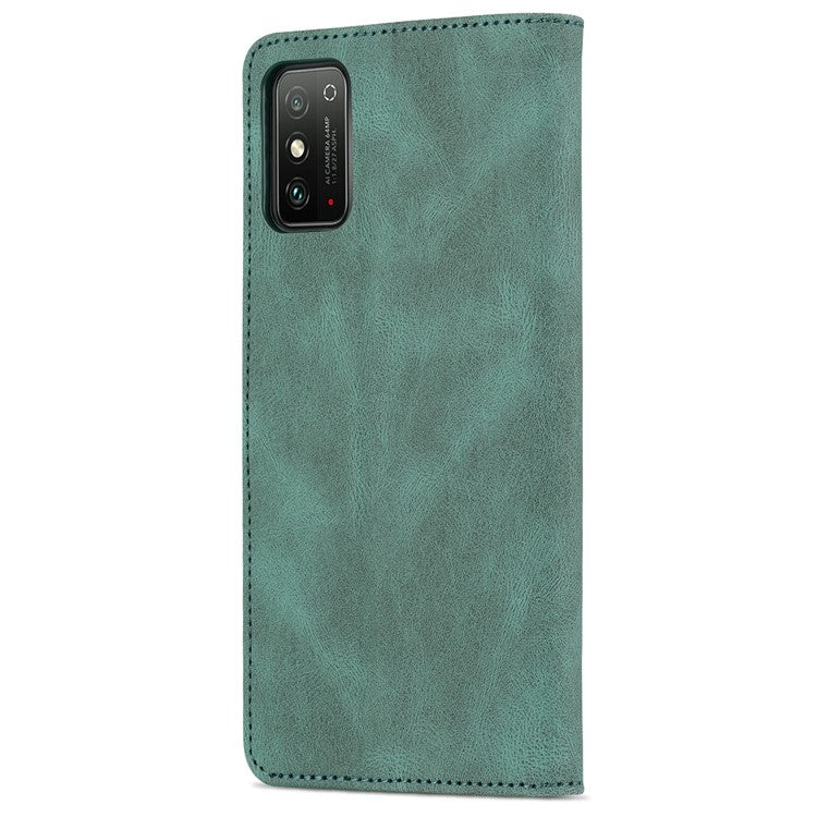 AZNS All-round Protection PU Leather Wallet Stand Shockproof Phone Case Cover for Honor X30 Max - Green