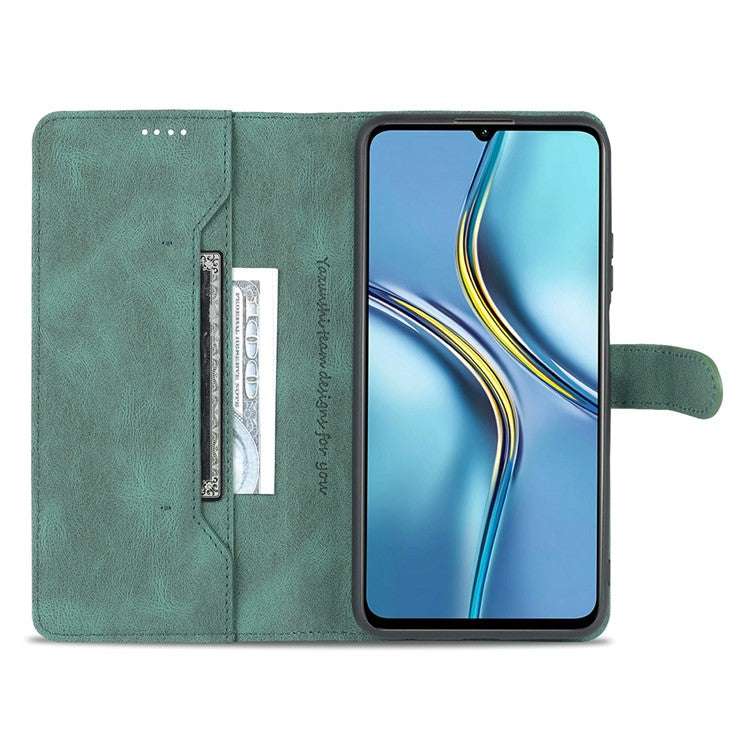 AZNS All-round Protection PU Leather Wallet Stand Shockproof Phone Case Cover for Honor X30 Max - Green