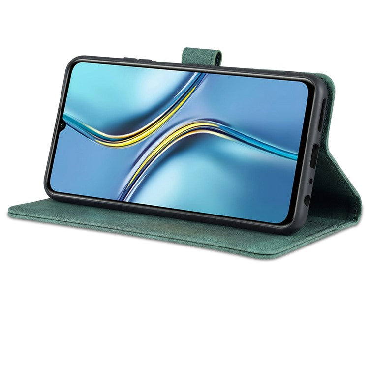 AZNS All-round Protection PU Leather Wallet Stand Shockproof Phone Case Cover for Honor X30 Max - Green