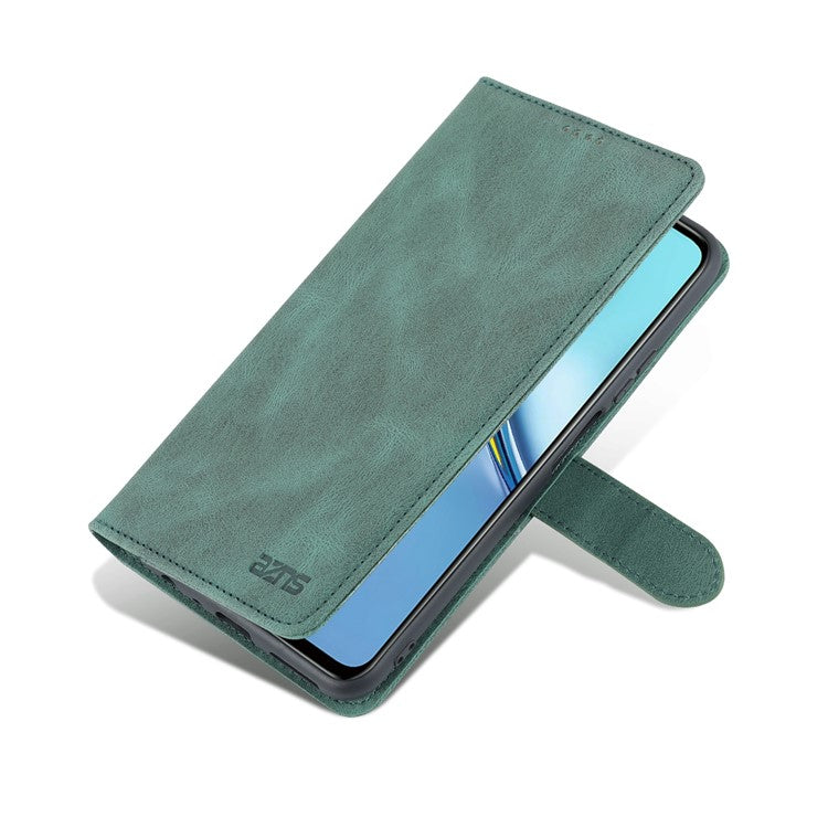 AZNS All-round Protection PU Leather Wallet Stand Shockproof Phone Case Cover for Honor X30 Max - Green