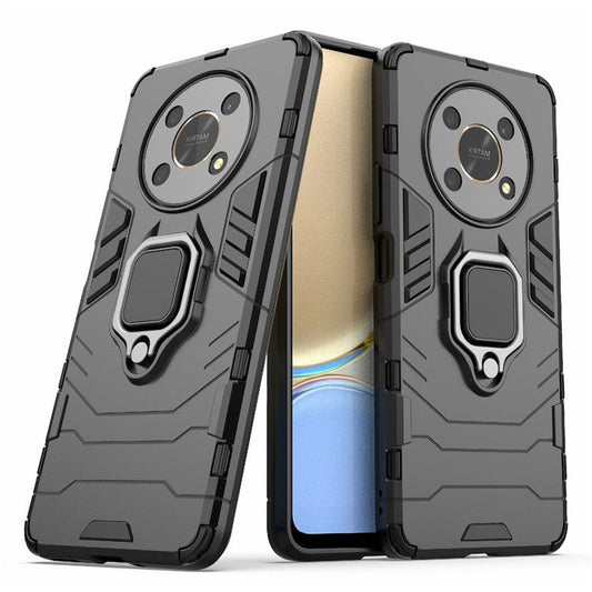Multifunction Ring Kickstand Anti-Scratch Hard PC Soft TPU Shock-Absorbing Phone Case for Honor X30 / X9 5G / Magic 4 Lite 5G - Black