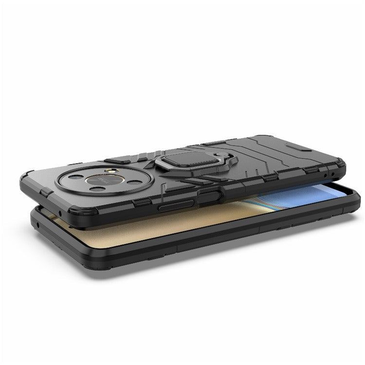Multifunction Ring Kickstand Anti-Scratch Hard PC Soft TPU Shock-Absorbing Phone Case for Honor X30 / X9 5G / Magic 4 Lite 5G - Black