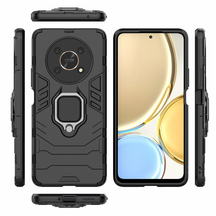 Multifunction Ring Kickstand Anti-Scratch Hard PC Soft TPU Shock-Absorbing Phone Case for Honor X30 / X9 5G / Magic 4 Lite 5G - Black