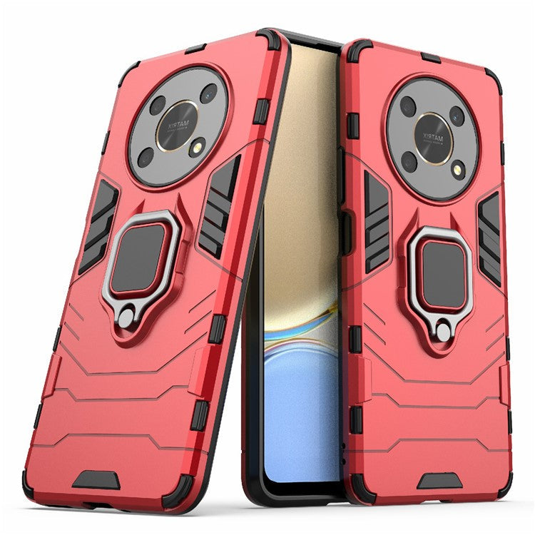 Multifunction Ring Kickstand Anti-Scratch Hard PC Soft TPU Shock-Absorbing Phone Case for Honor X30 / X9 5G / Magic 4 Lite 5G - Red