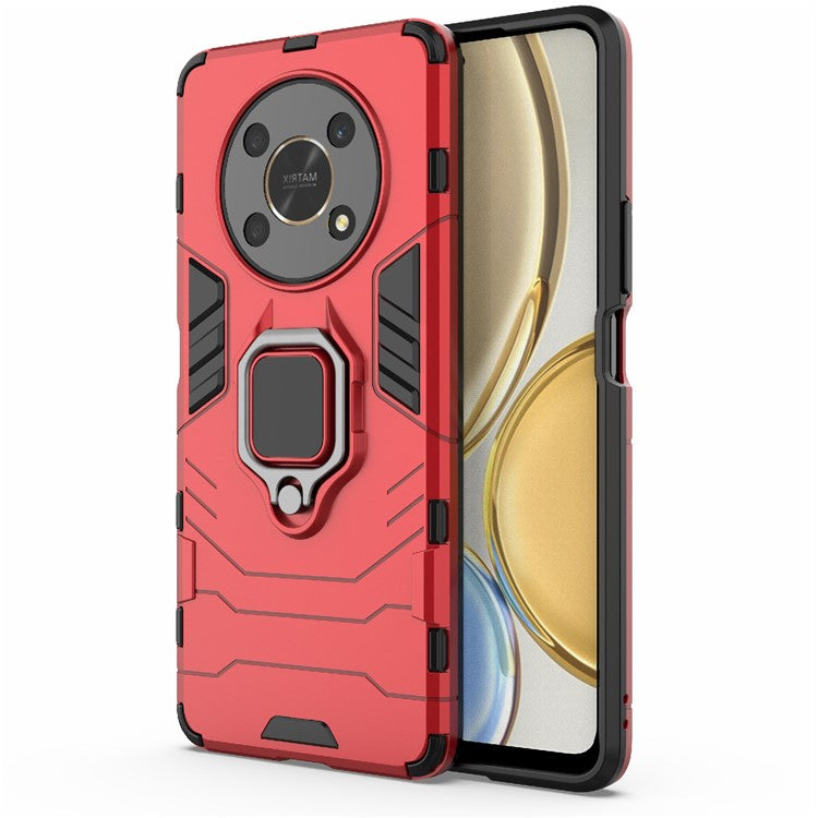 Multifunction Ring Kickstand Anti-Scratch Hard PC Soft TPU Shock-Absorbing Phone Case for Honor X30 / X9 5G / Magic 4 Lite 5G - Red