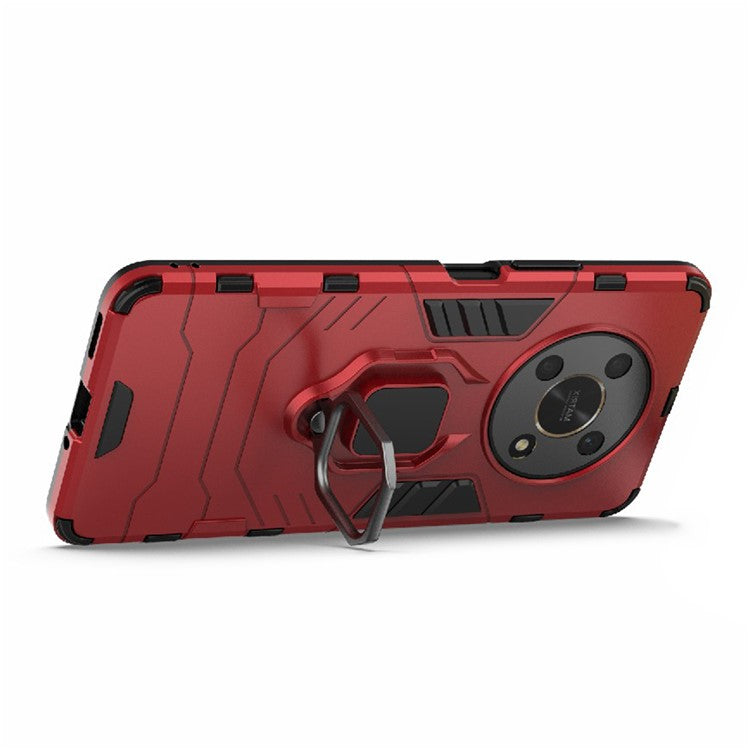 Multifunction Ring Kickstand Anti-Scratch Hard PC Soft TPU Shock-Absorbing Phone Case for Honor X30 / X9 5G / Magic 4 Lite 5G - Red