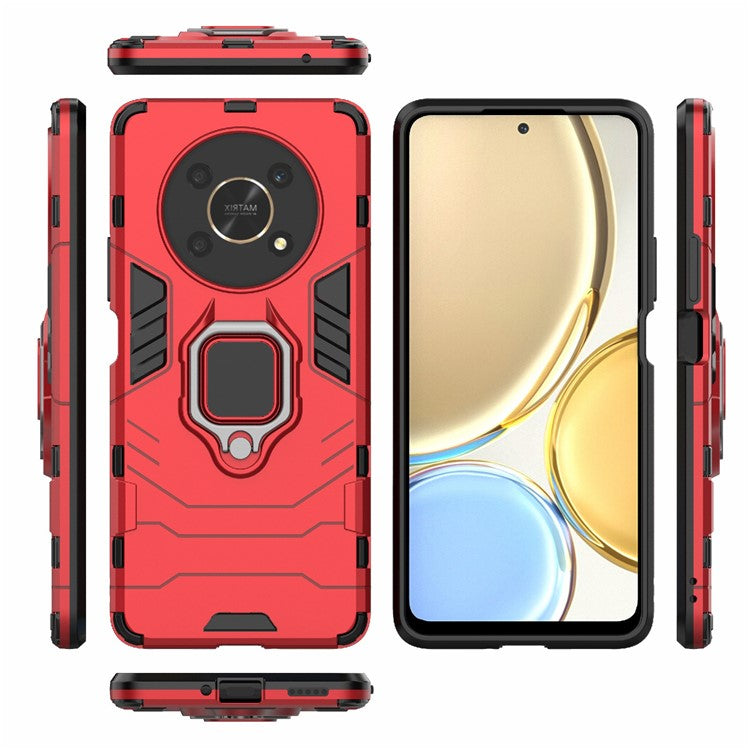 Multifunction Ring Kickstand Anti-Scratch Hard PC Soft TPU Shock-Absorbing Phone Case for Honor X30 / X9 5G / Magic 4 Lite 5G - Red