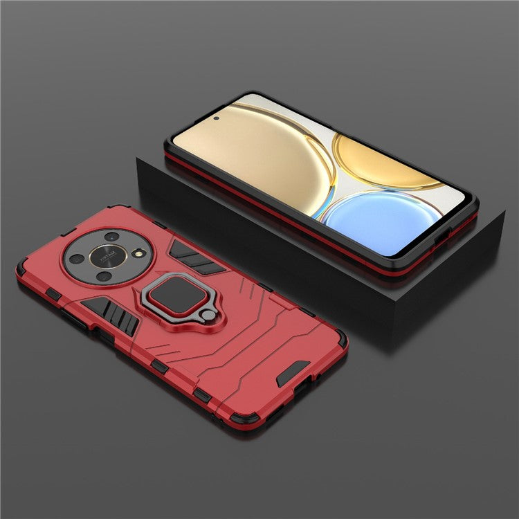 Multifunction Ring Kickstand Anti-Scratch Hard PC Soft TPU Shock-Absorbing Phone Case for Honor X30 / X9 5G / Magic 4 Lite 5G - Red