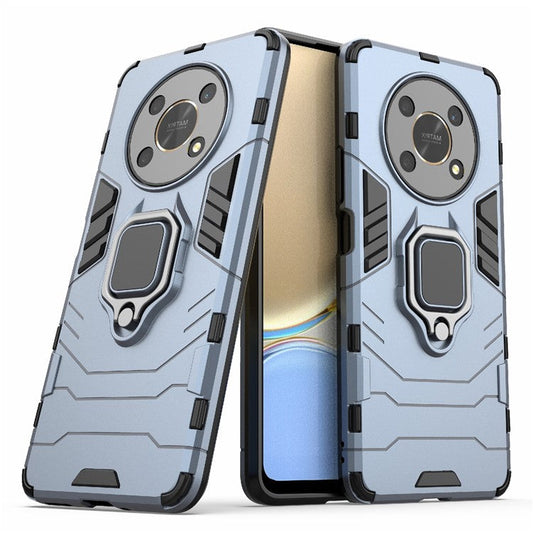 Multifunction Ring Kickstand Anti-Scratch Hard PC Soft TPU Shock-Absorbing Phone Case for Honor X30 / X9 5G / Magic 4 Lite 5G - Blue