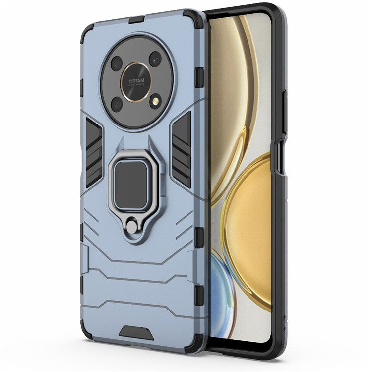 Multifunction Ring Kickstand Anti-Scratch Hard PC Soft TPU Shock-Absorbing Phone Case for Honor X30 / X9 5G / Magic 4 Lite 5G - Blue