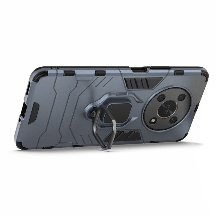 Multifunction Ring Kickstand Anti-Scratch Hard PC Soft TPU Shock-Absorbing Phone Case for Honor X30 / X9 5G / Magic 4 Lite 5G - Blue