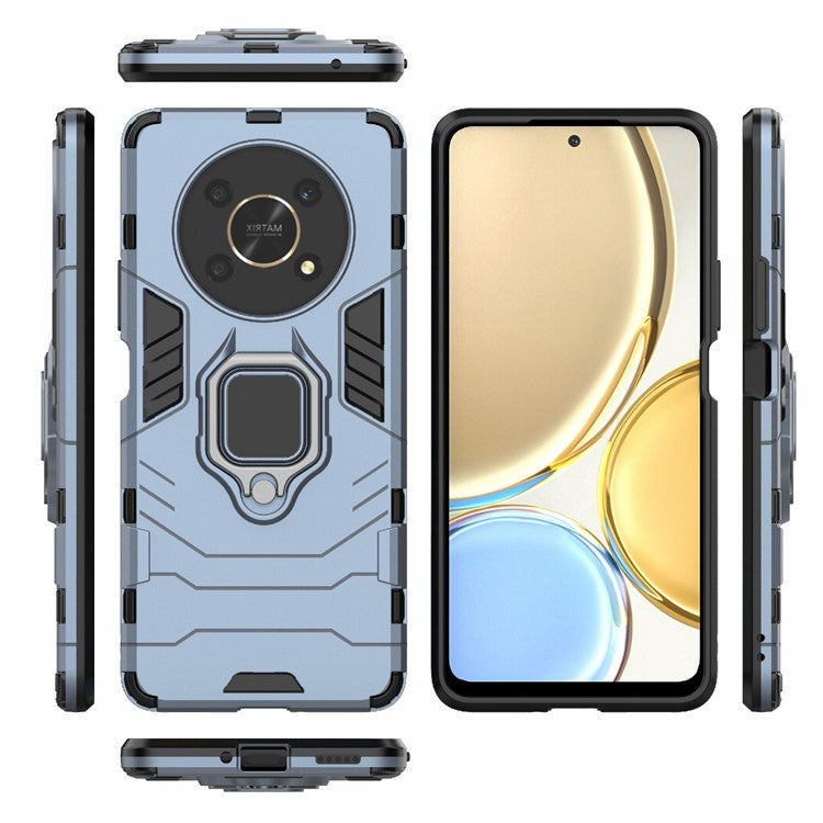 Multifunction Ring Kickstand Anti-Scratch Hard PC Soft TPU Shock-Absorbing Phone Case for Honor X30 / X9 5G / Magic 4 Lite 5G - Blue