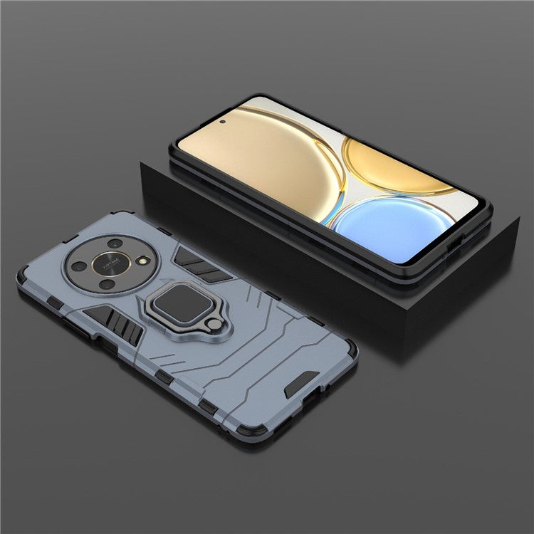 Multifunction Ring Kickstand Anti-Scratch Hard PC Soft TPU Shock-Absorbing Phone Case for Honor X30 / X9 5G / Magic 4 Lite 5G - Blue