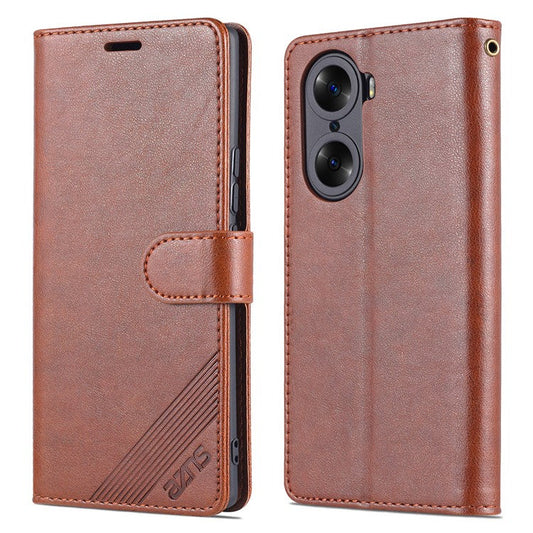 AZNS Anti-scratch Anti-fingerprint Textured TPU + PU Leather Stand Wallet Case Magnetic Phone Cover for Honor 60 Pro - Brown