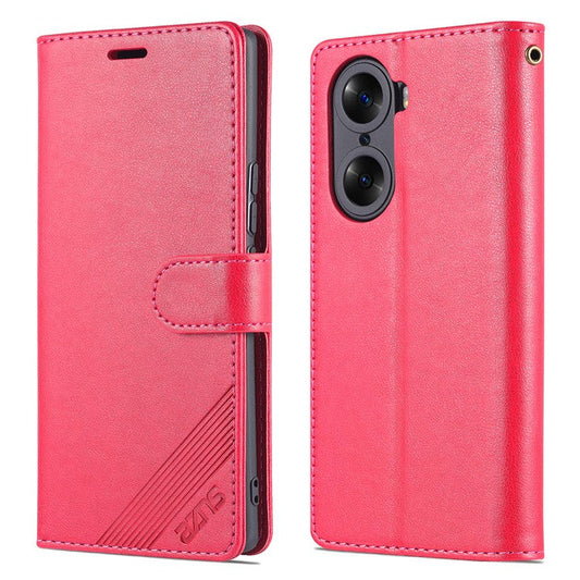 AZNS Anti-scratch Anti-fingerprint Textured TPU + PU Leather Stand Wallet Case Magnetic Phone Cover for Honor 60 Pro - Red