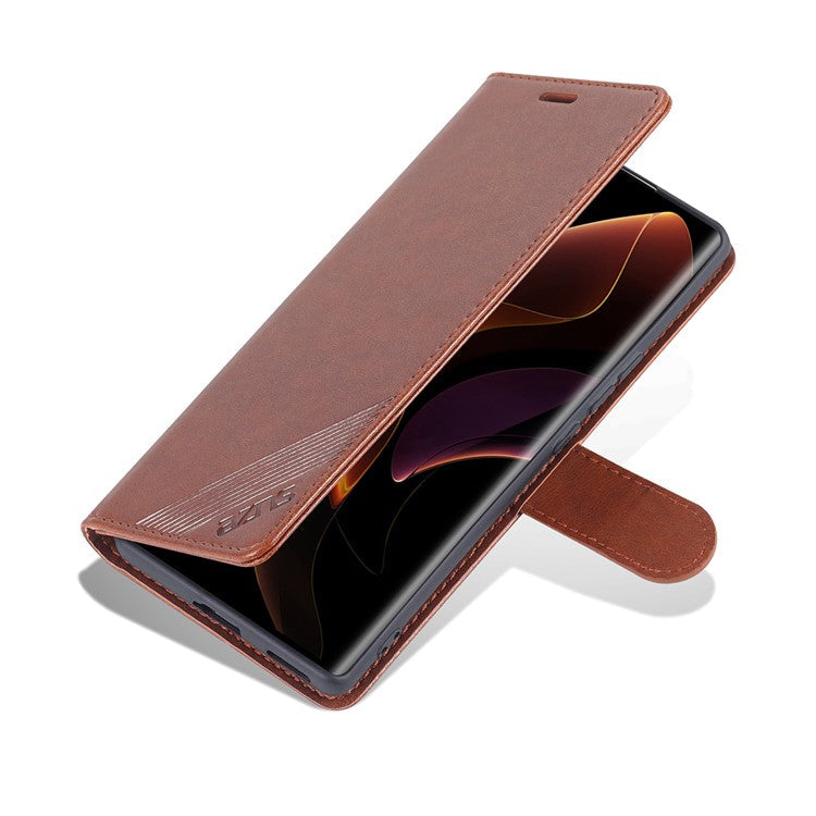 AZNS Stylish Textured PU Leather Stand Wallet Case Magnetic Clasp Shock-absorption Cover for Honor 60 - Brown
