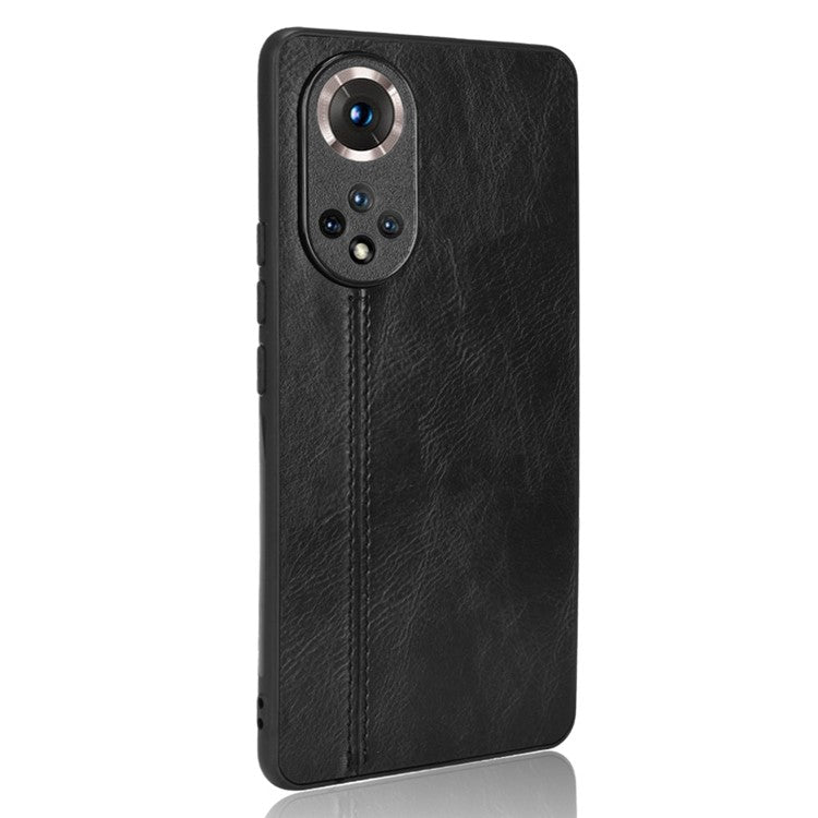 Stitching Line Lightweight Retro Textured PU Leather Coated PC + TPU Phone Cover Case for Honor 50 - Black