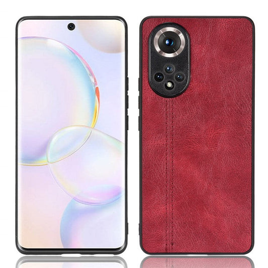 Stitching Line Lightweight Retro Textured PU Leather Coated PC + TPU Phone Cover Case for Honor 50 - Red