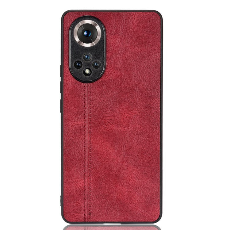 Stitching Line Lightweight Retro Textured PU Leather Coated PC + TPU Phone Cover Case for Honor 50 - Red