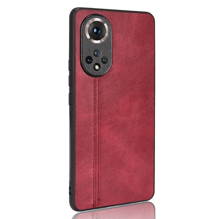 Stitching Line Lightweight Retro Textured PU Leather Coated PC + TPU Phone Cover Case for Honor 50 - Red