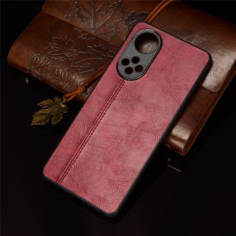 Stitching Line Lightweight Retro Textured PU Leather Coated PC + TPU Phone Cover Case for Honor 50 - Red