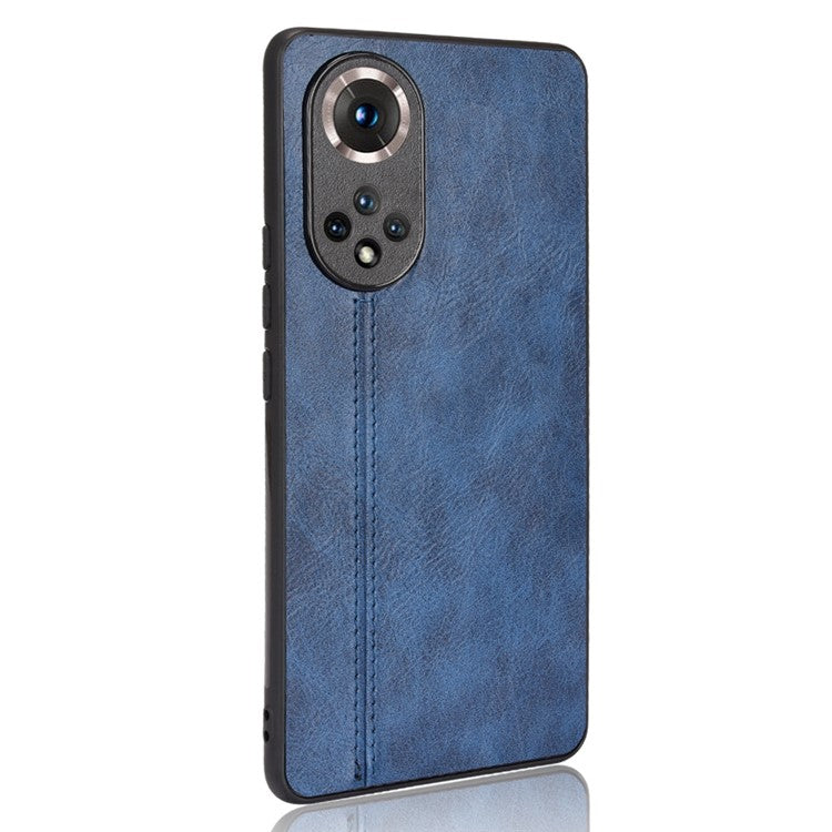 Stitching Line Lightweight Retro Textured PU Leather Coated PC + TPU Phone Cover Case for Honor 50 - Blue