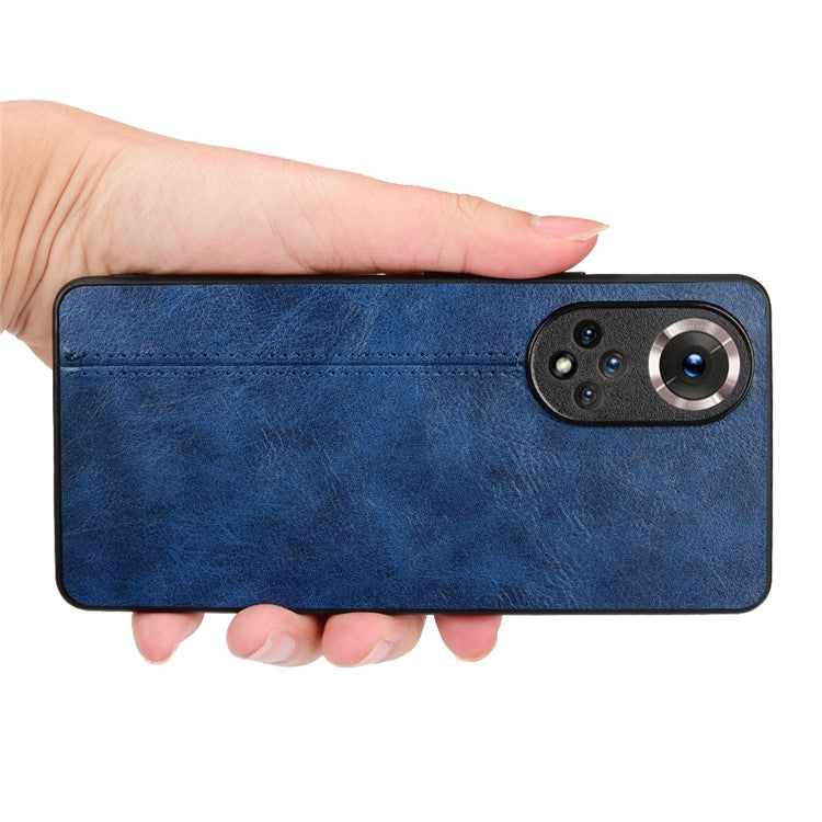 Stitching Line Lightweight Retro Textured PU Leather Coated PC + TPU Phone Cover Case for Honor 50 - Blue