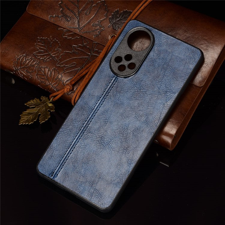 Stitching Line Lightweight Retro Textured PU Leather Coated PC + TPU Phone Cover Case for Honor 50 - Blue