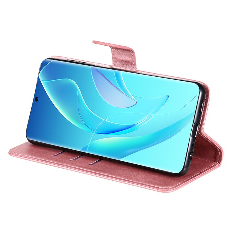 Drop Proof PU Leather Zippered Pocket Phone Case Coin Holder Wallet Stand Folding Case for Honor 60 - Rose Gold